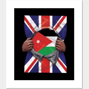 Jordan Flag Great Britain Flag Ripped - Gift for Jordanian From Jordan Posters and Art